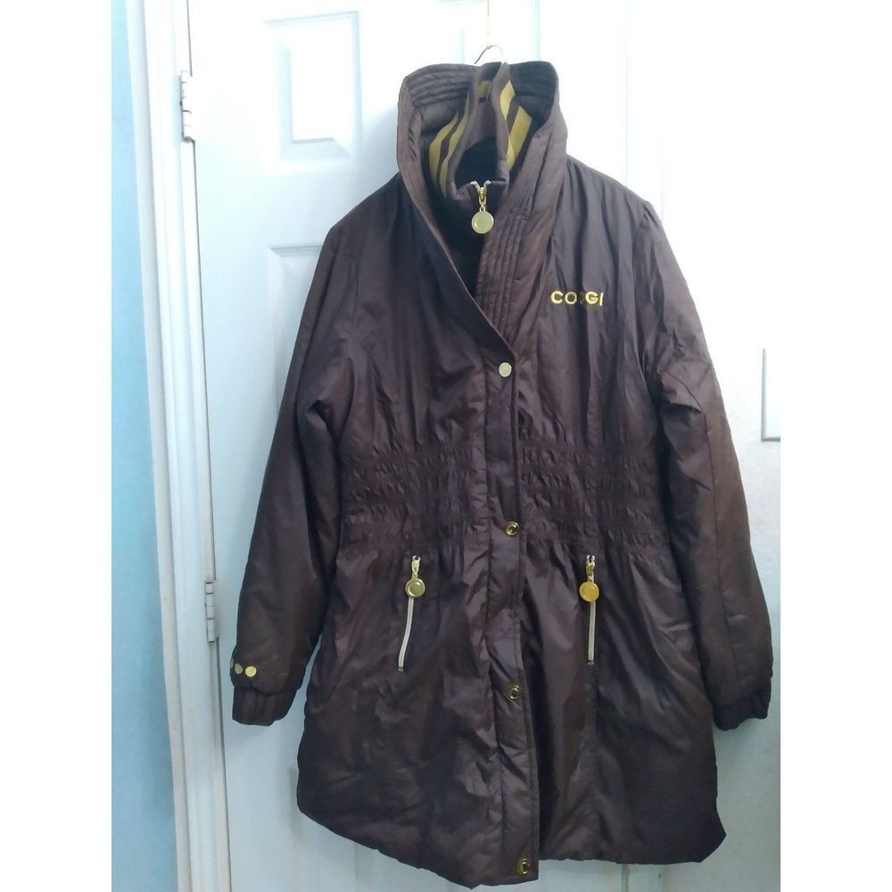 COOGI Brown Puffer Coat Lightweight Quilted Zip Up Jacket Women's
